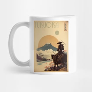 Fukuoka Samurai Vintage Travel Art Poster Mug